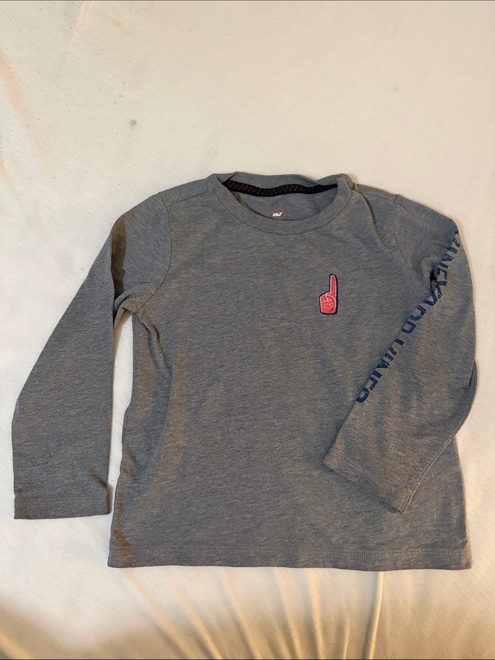 Vineyard Vines Gray Long-Sleeve Tee with Pink Foam Finger Patch